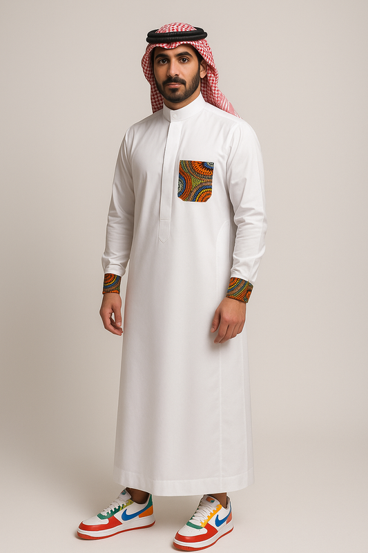 Zubayr Thobe – White with Ankara Accents